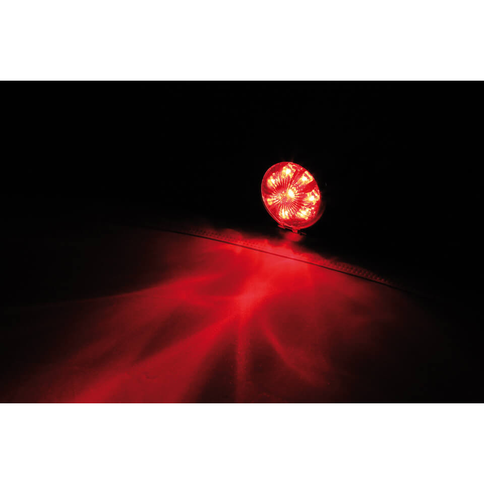 shin_yo LED Rücklicht BATES STYLE, schwarzes Gehäuse m. Chromrahmen, rotes Glas